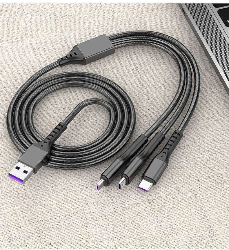 100W Transparent 3-in-1 Fast Charging Cable 6A for Android & Huawei - Braided Design