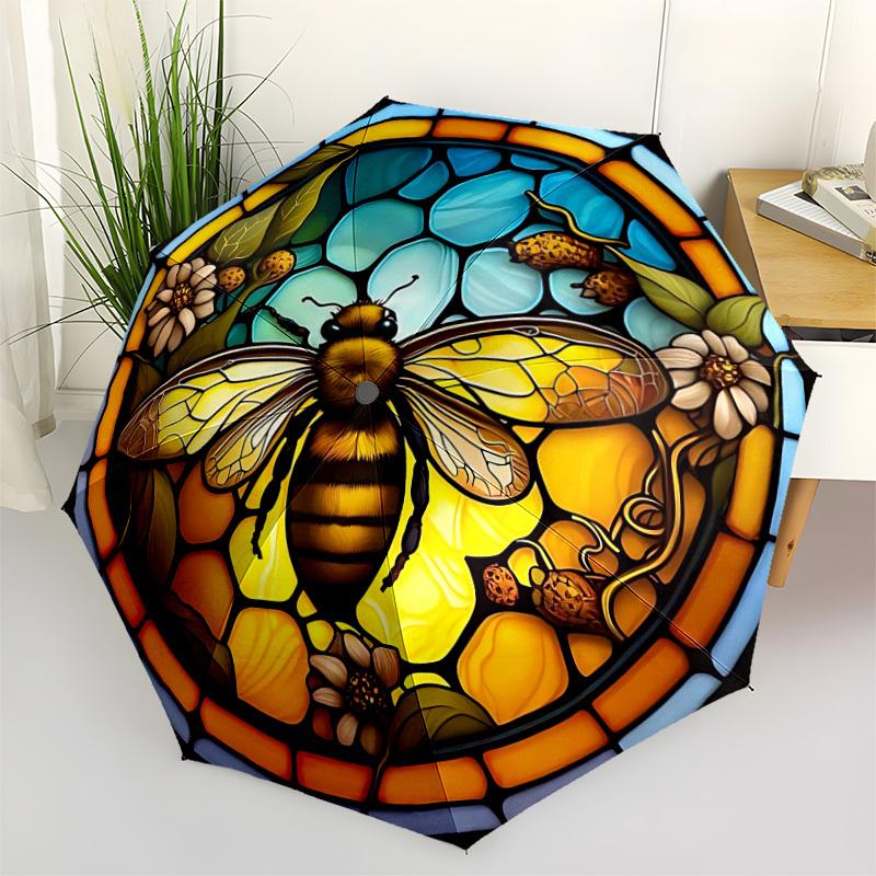 1pc Bee Garden Automatic Folding Umbrella - Compact 8-Rib Design, Durable Plastic & Iron, Lightweight for Outdoor Daily Use231
