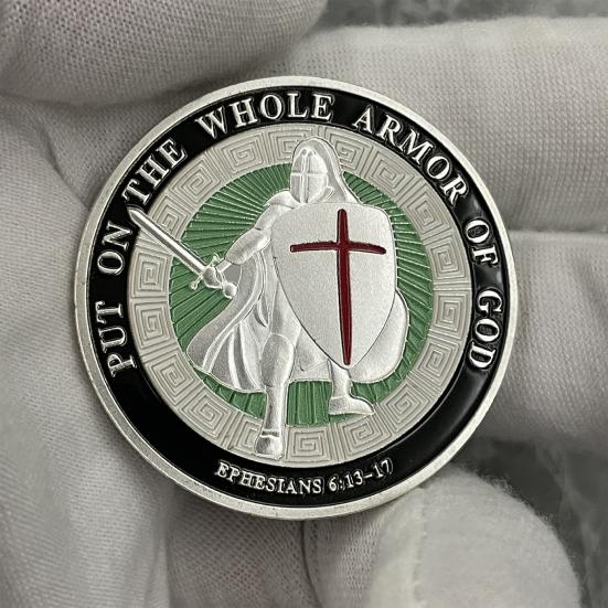 Armor of God Coin 1.57" Diameter Metal Souvenir Coin Put On The Whole Armor of God Double-Sided Armored Soldier Challenge Coin for Military Church