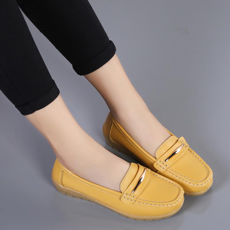 New Genuine Leather Shoes Woman Slip On Women Flats Moccasins Women's Loafers Spring Autumn Mother Shoe Big Size G76