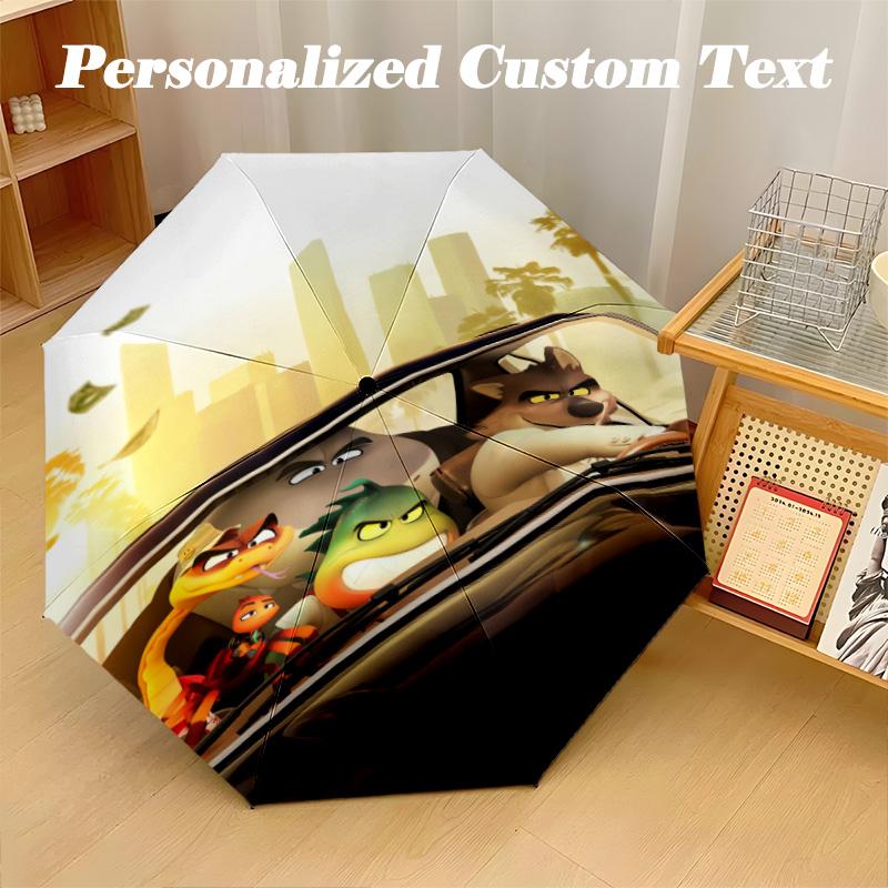 8‑Rib Automatic Umbrella, The Bad Guys Design Foldable Umbrella for Sun Rain Protection Travel