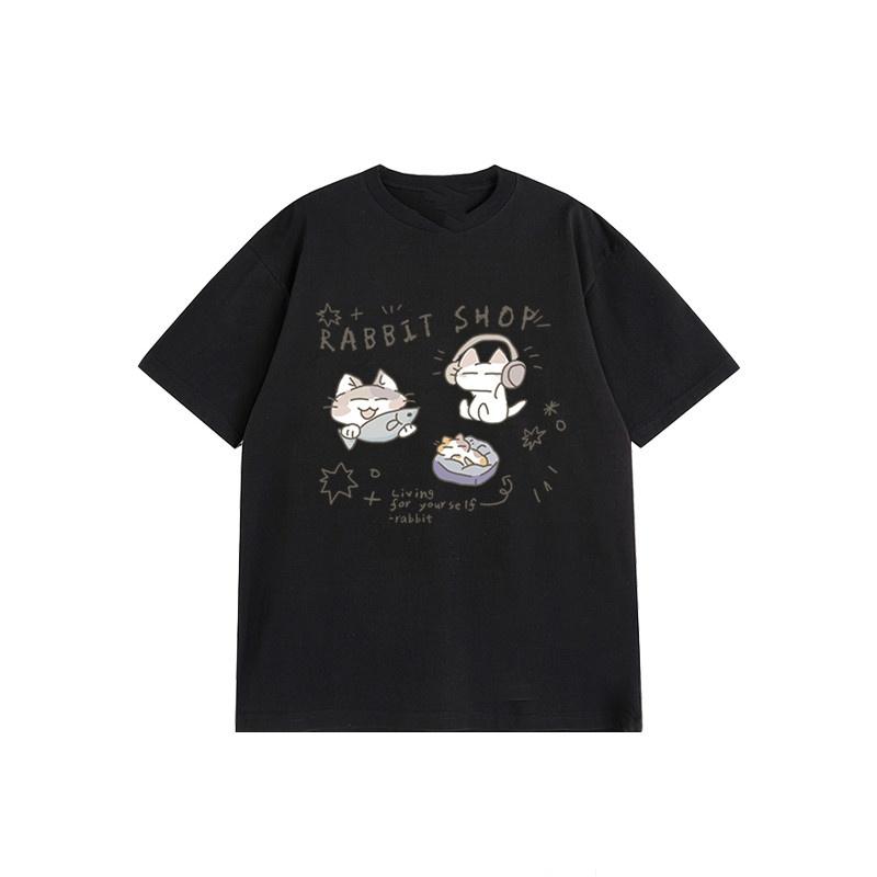 Adult and Children Parentchild Cat Life Daily Personalized Artistic Style Daily Pure Cotton Short Sleeve Sports Casual Tshirt S