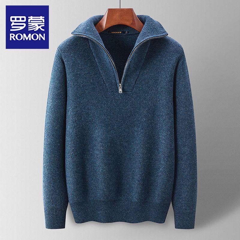 Romon Men s 100% Wool Zip-Neck Sweater M