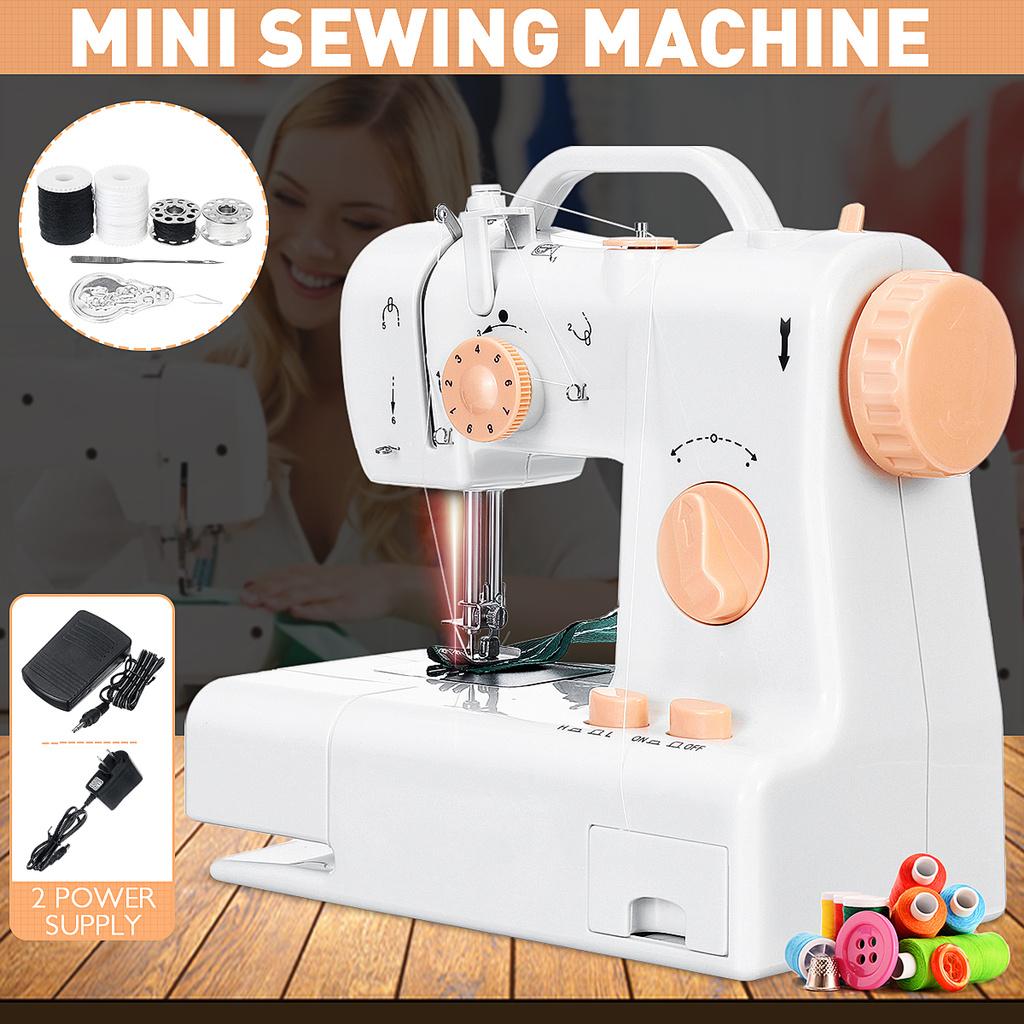 Mini Portable Sewing Machine Household Night Light Foot Pedal Straight Line Hand Table Tools Two Speeds Two Power Supply 6W