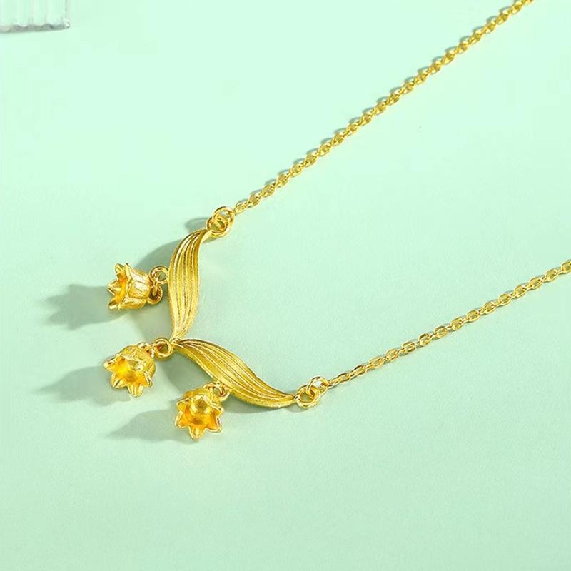 Maiglöckchen-Halskette: Vergoldter Kupferanhänger mit Imitation-Goldkette