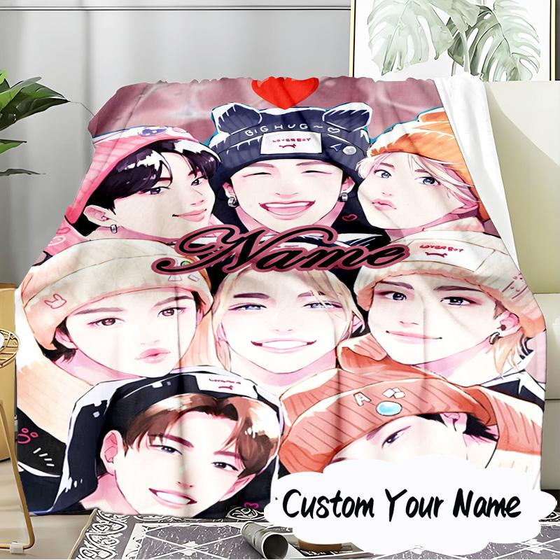 Custom Name K-pop Stars Unite Blanket  Ideal Bedding Blanket Perfect for Travel, Camping, Living Rooms, Offices, Sofas, Fan Christmas gift