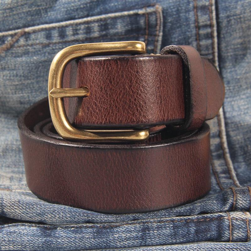 Thick Cowhide Belt Women's Pure Copper Button Top Cowhide All-match Casual Jeans Belt High Quality Retro Luxury Women Belt
