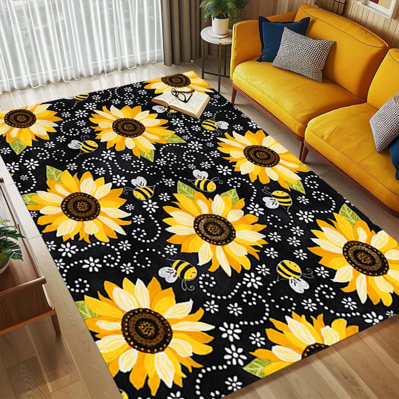 Sunflower Bees Living Room Nonslip Area Rug Soft Carpet For Bedroom Game Playroom Sofa Office Home Decor Doormat Christmas Gift C930136