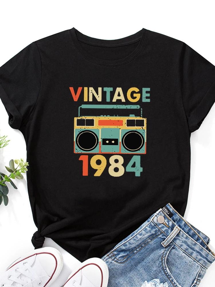 

Vintage 1984 Recorder Print Plus Size TShirt Women Short Sleeve O Neck Loose Ladies Tee Shirt Tops Clothes Camisetas Mujer 4XL