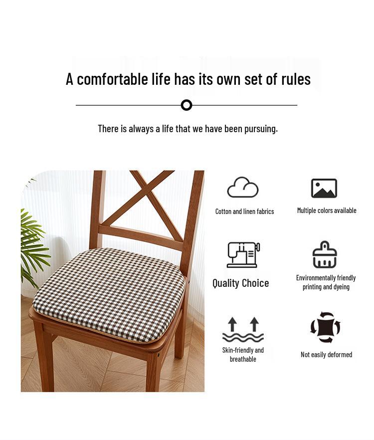 Solid Wood Dining Chair Cushion - Horseshoe Shaped Printed Cotton Linen
