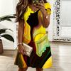 Ladies V Neck Elegant Lotus Floral Printed Plus Size Summer Short Sleeve Gown
