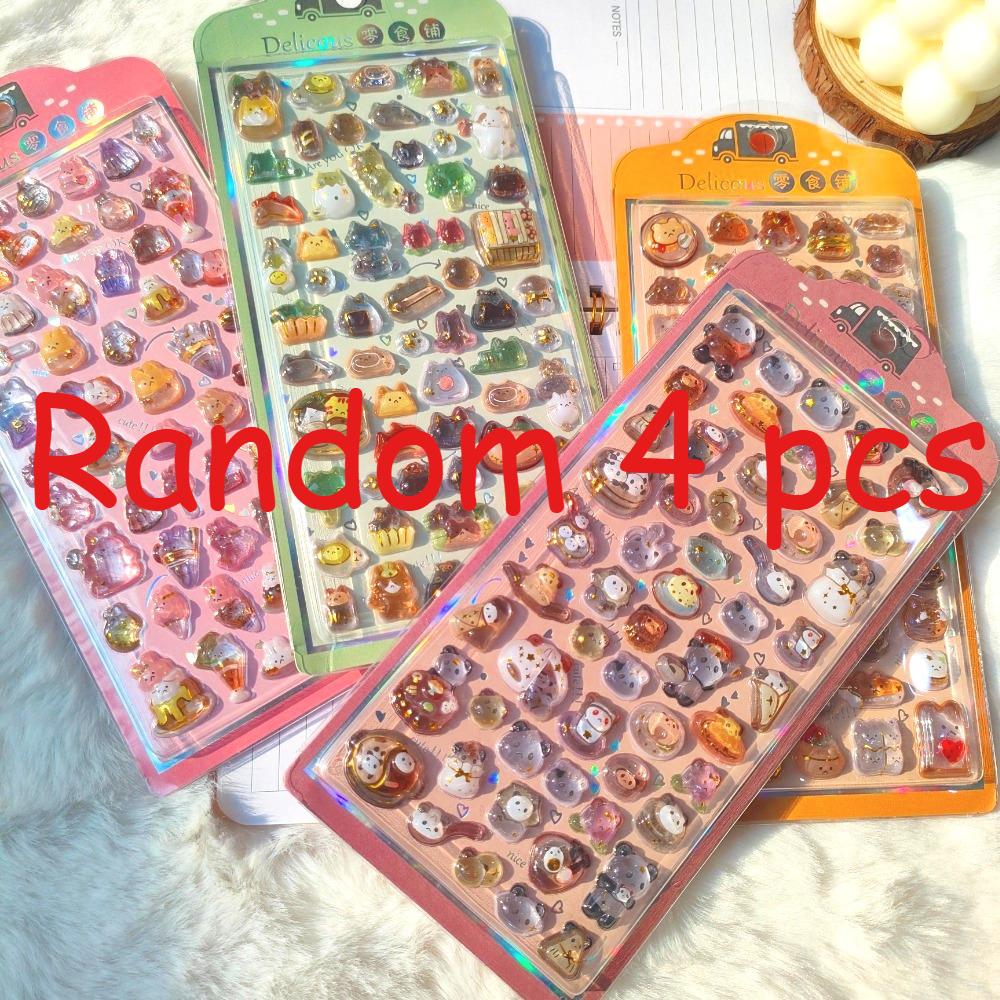 4pcs Children's Cartoon Fresh-style Reward Stickers - Dreamy Rabbit & Panda Crystal Embossed 3D Decorative Stickers for Journals