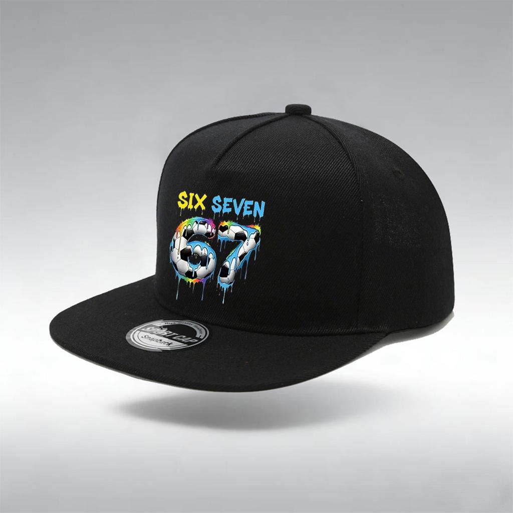 1/2PC Y2K Soccer 67 Flat Brim Hat, Melting Drip SIX SEVEN Print, Breathable, Sporty Aesthetic Cap