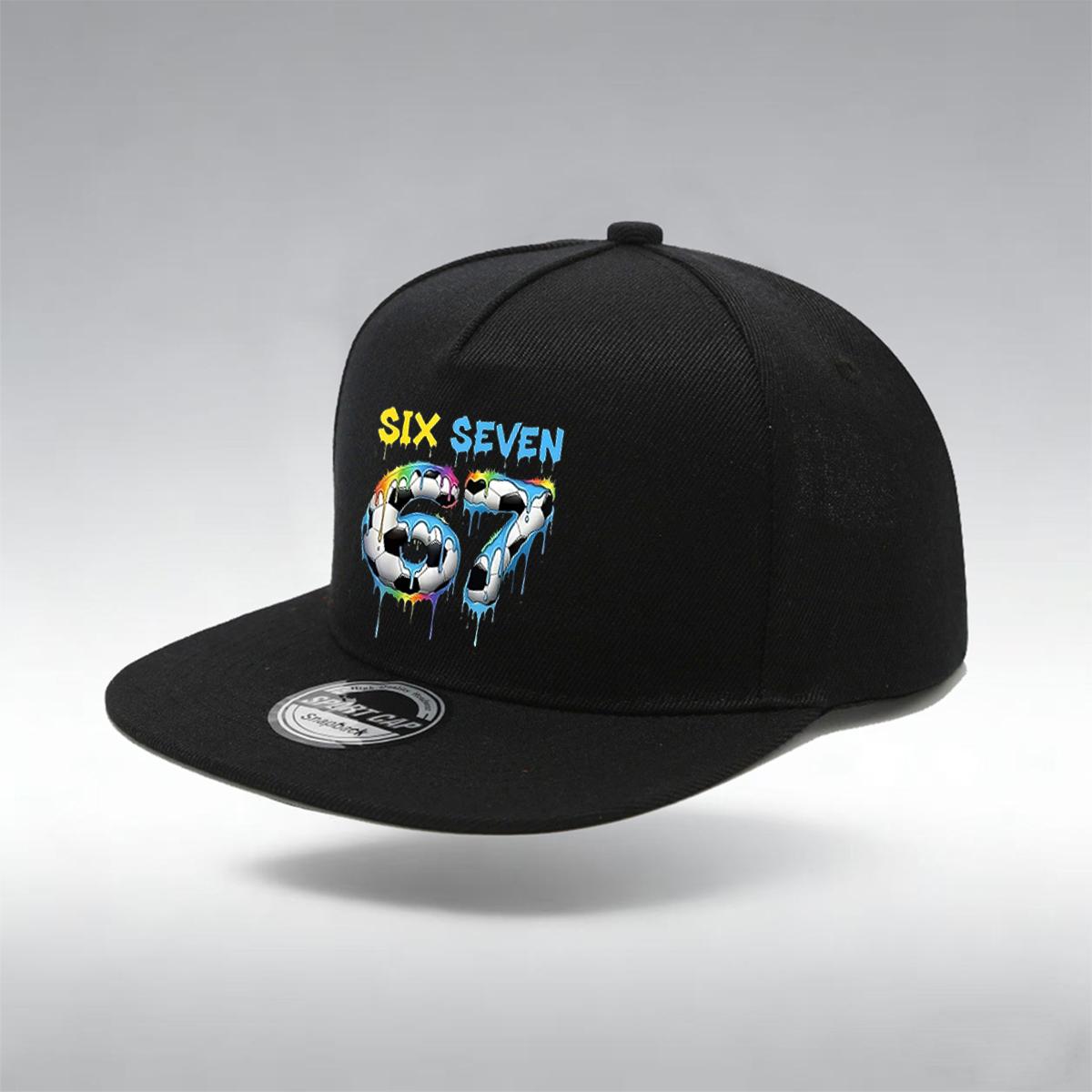 

1/2PC Y2K Soccer 67 Flat Brim Hat, Melting Drip SIX SEVEN Print, Breathable, Sporty Aesthetic Cap чорний