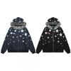 Felpa Unisex Vintage Americana Retro con Stelle con Cappuccio e Zip con Bordatura in Pelliccia Sintetica Vestibilità Larga