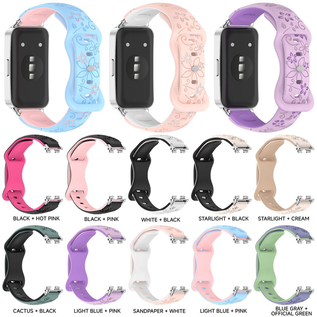Women Silicone Flower 3D Engraved Strap for Huawei Band 10 9 8 Breathable Comfortable Bracelet Wristband for Huawei Fit4 Fit3 Fit2 Correa Accessories