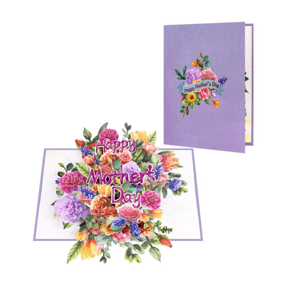 Beautiful Mother's Day Cards Writable Card 3D Pop-Up Design Holiday Greeting Card Thank-You Blessing Flowers Design