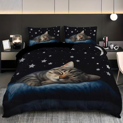 Black Sleeping Cat 3D Printed Bedding Set Comfortable Duvet Cover Set King Queen Twin Single Size Birthday Gift Bedroom Decor