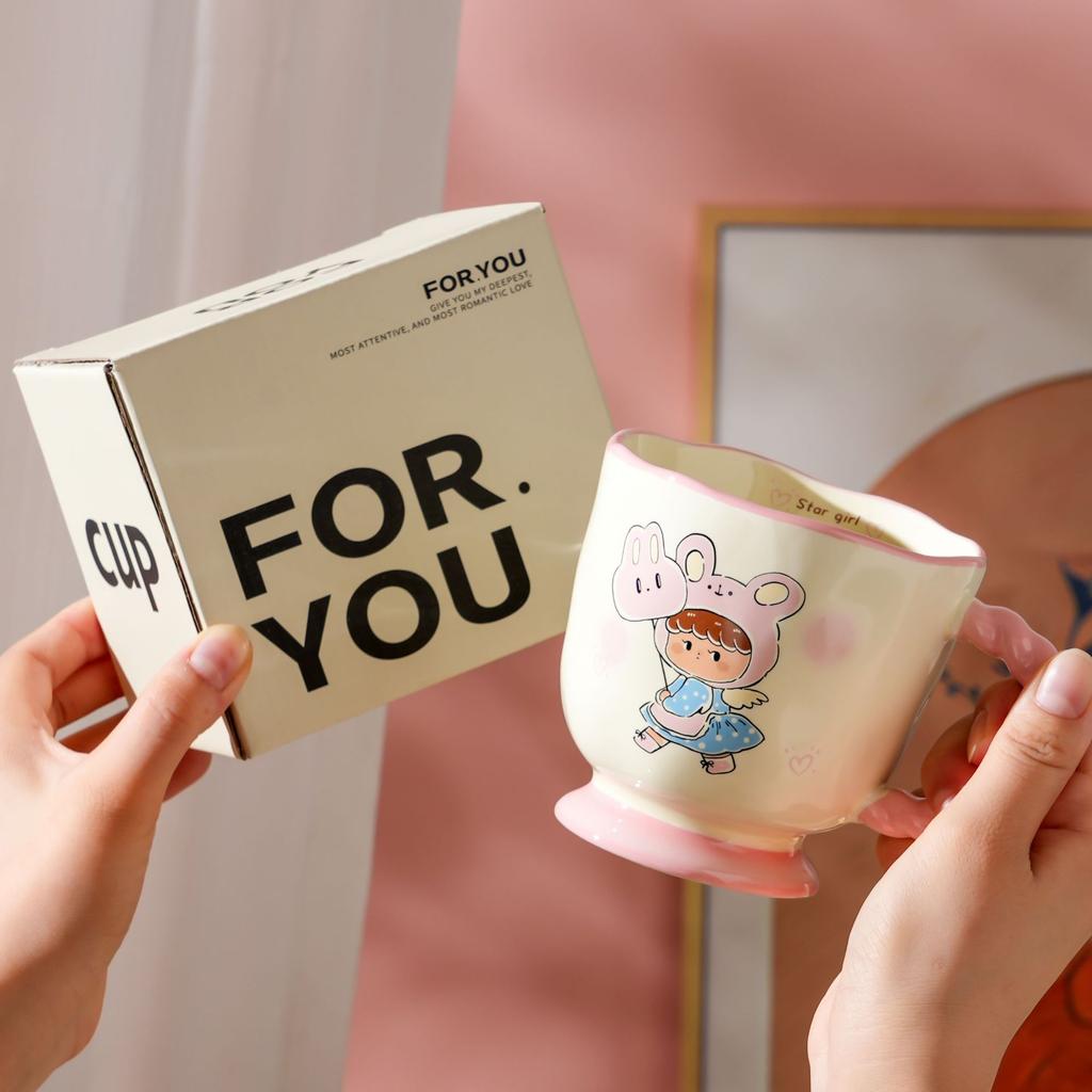 Cartoon Girl Ceramic Mug Without Lid Spoon Afternoon Tea Coffee Cup High-value Souvenir Water Cup for Girlfriends