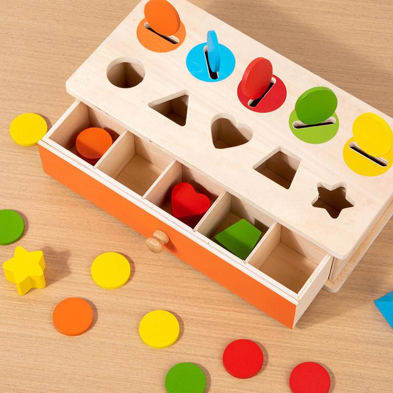 Wooden Montessori Educational Toy Color Shape Matching Coins Storage Box For Toddlers