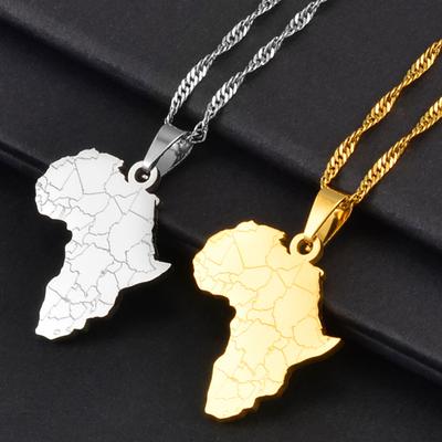 Anniyo 2.5CM Africa Map Pendant Chain Necklaces Gold Color Silver Color African Maps Jewelry National Women Girls @204121