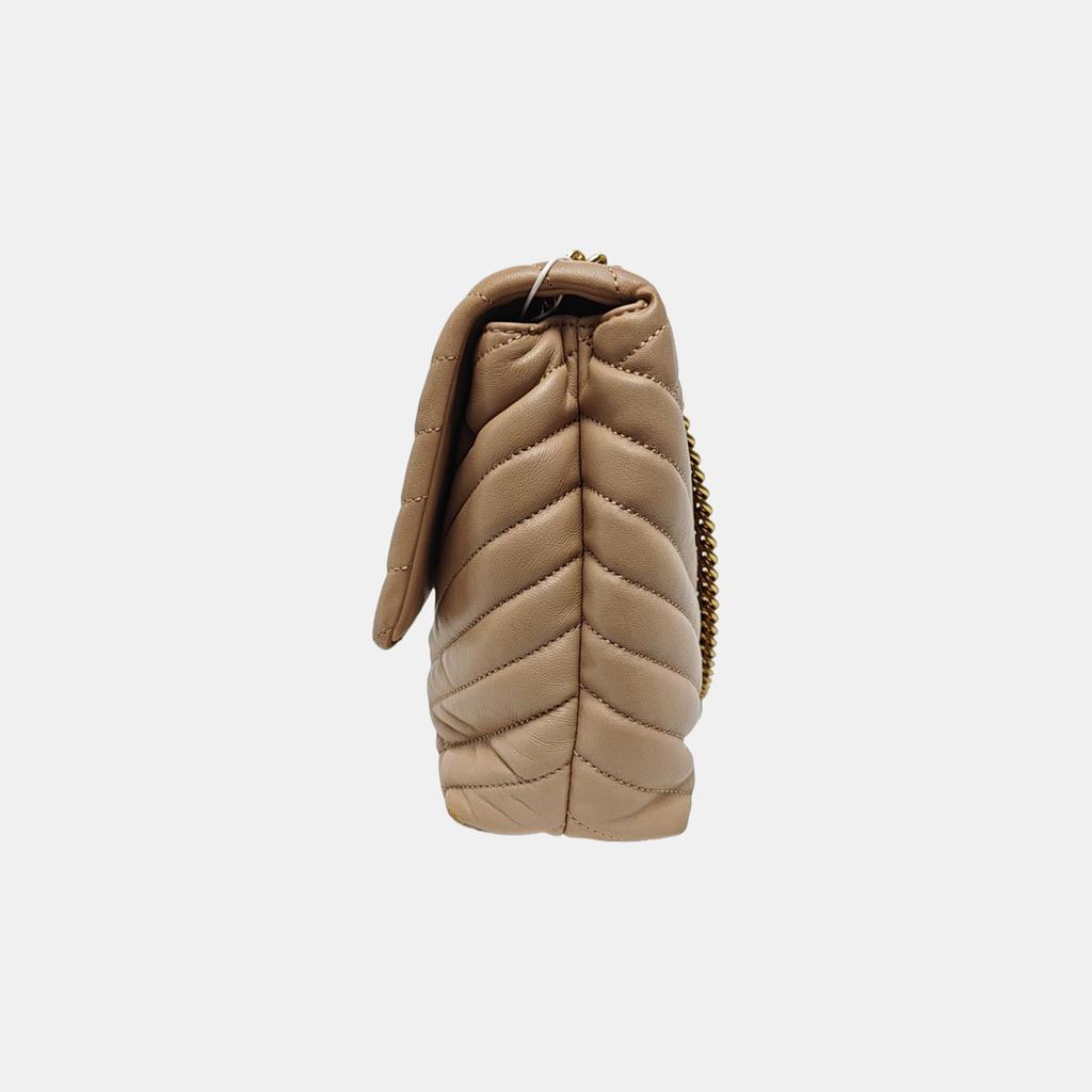 [Pre-Owned] Kira Large Nude Pink Lambskin Quilted Shoulder Bag With Gold Hardware - Very Good #O65QIA
