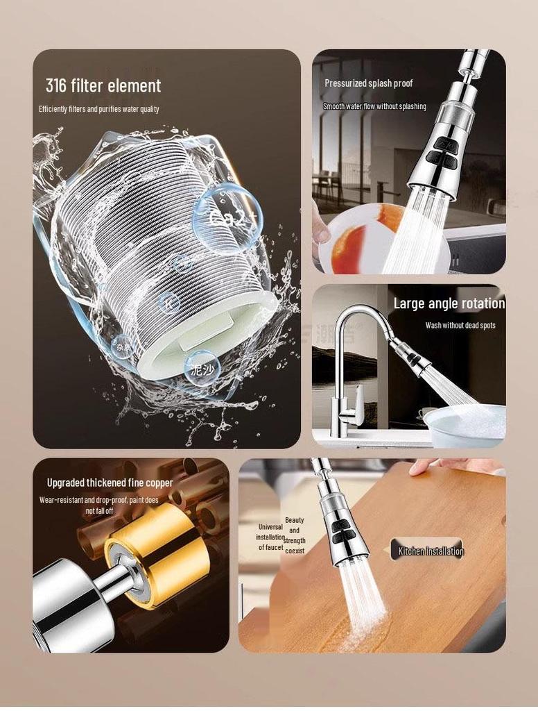 Universal Rotatable Kitchen Faucet Extender with Purifier and Anti-Splash Head