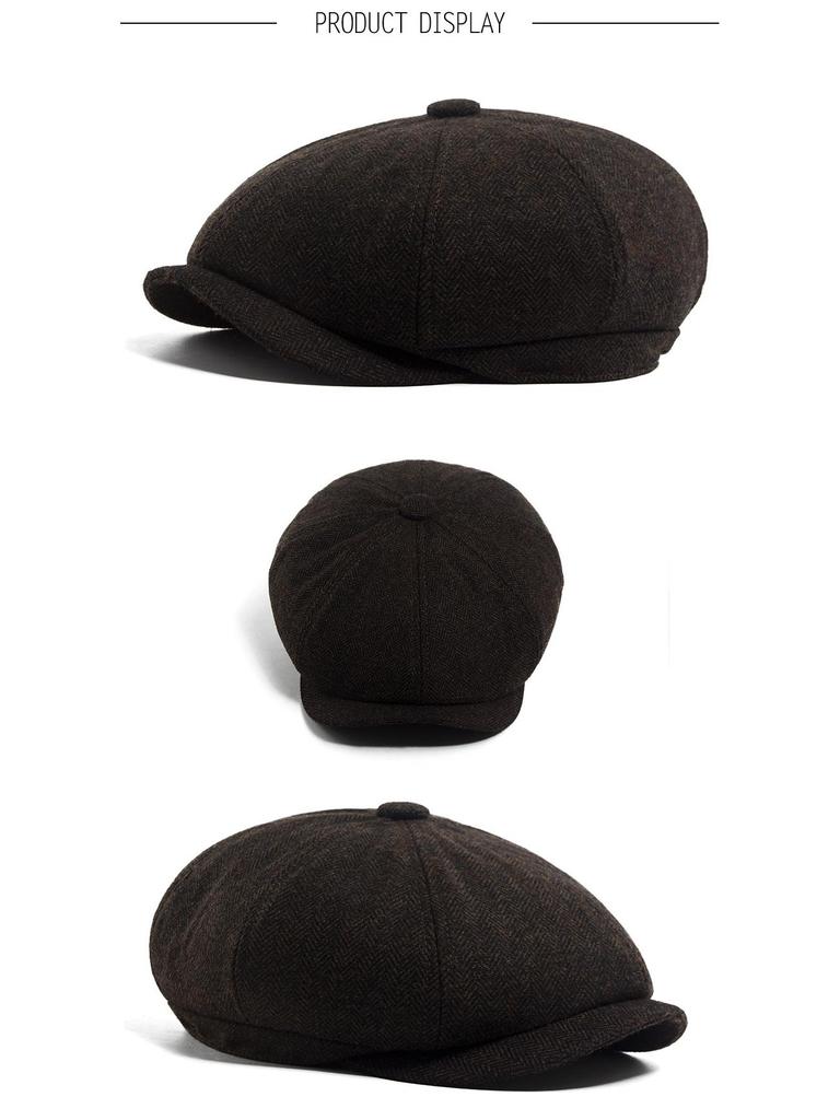 Men's Wool Felt Newsboy Cap: Herringbone Octagonal Beret for Fall/Winter