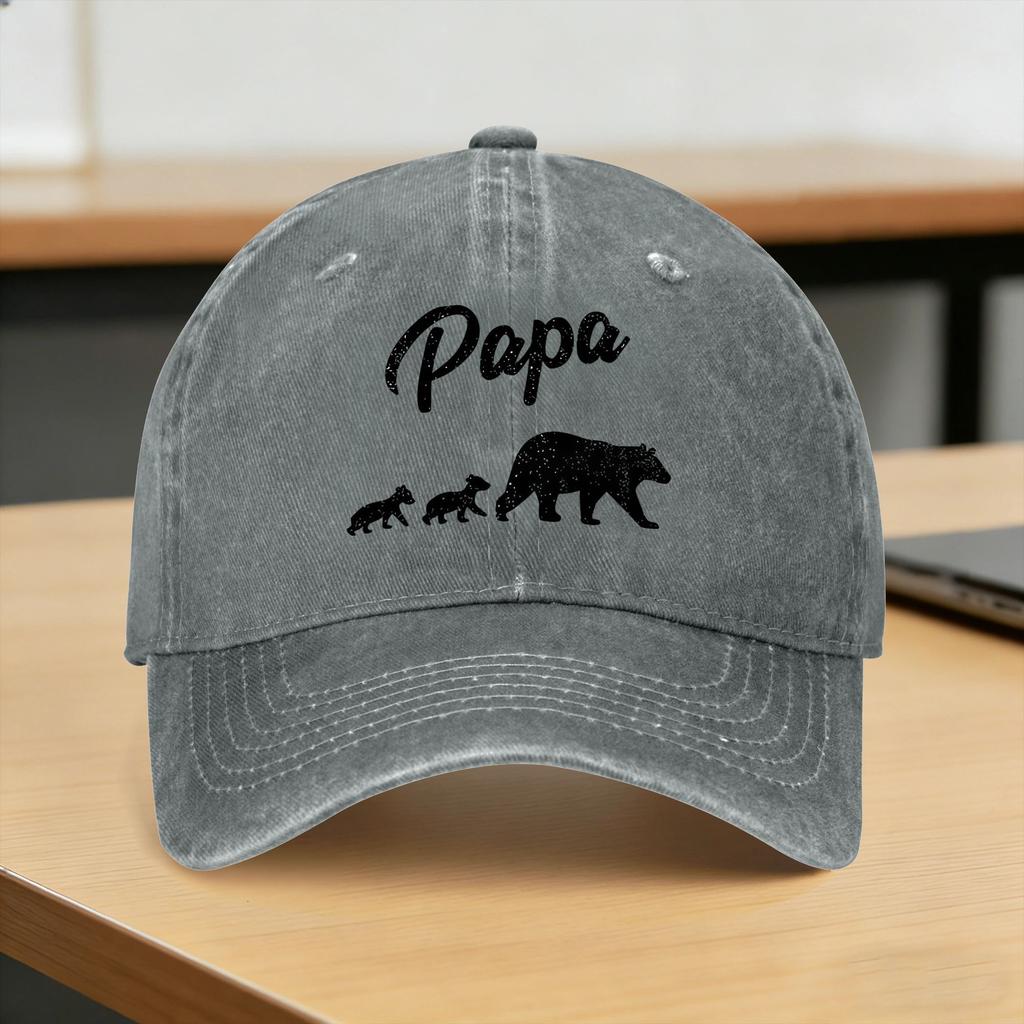 Fathers Day Papa Bear Washed Baseball Cap Casual Sun Trucker Hat Spring Couple Women Kpop Rock Snapback Cap