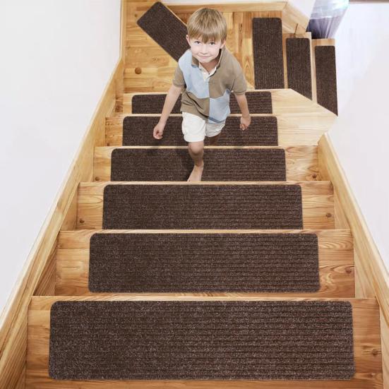 Yousheng 5 Pcs Washable Stair Treads Non Slip Stair Runner with Rubber Backing Residue Free Stair Carpet for Wooden Steps Kids And Pets Safety