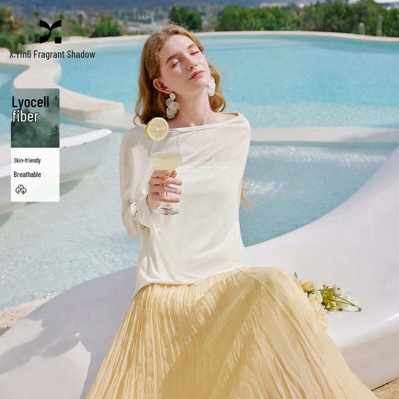 Xiangying Women s Tencel Rhinestone Off-Shoulder Wool Blend Top L