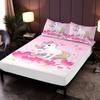 3PC Love Unicorn Powder Bed Sheet 100% Polyester Unicorn Pattern Cute 1 Bed Sheet 2 Pillowcases No Pillow Core Four Seasons