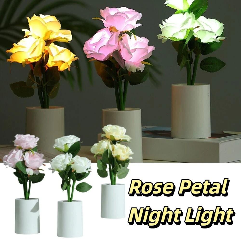 LED Light Source LED Chinese Rose Table Lamp Battery Operated 3 Head Design Chinese Rose Shaped Desk Light