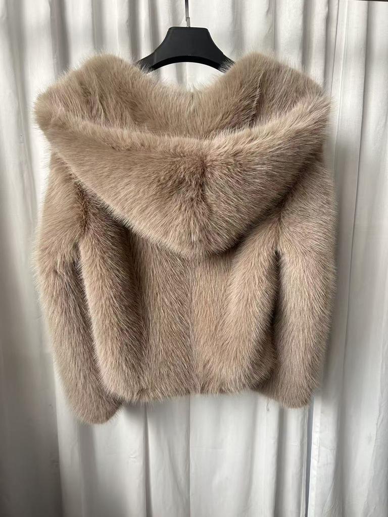 VAYLA Women Faux Fur Short Coats Y2k Hooded Jackets Long Sleeves Covered Single Breasted Thick Loose Fit Casual  Autumn Winter