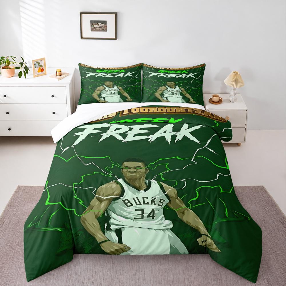 Duvet Cover Set Giannis Greek Freak Bucks 34 Green Lightning Basketball NBA for Men Bedroom Decor Fan Gift