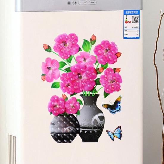 Creative Wall Decal Realistic Waterproof Bright-colored Self-adhesive Flower Vase