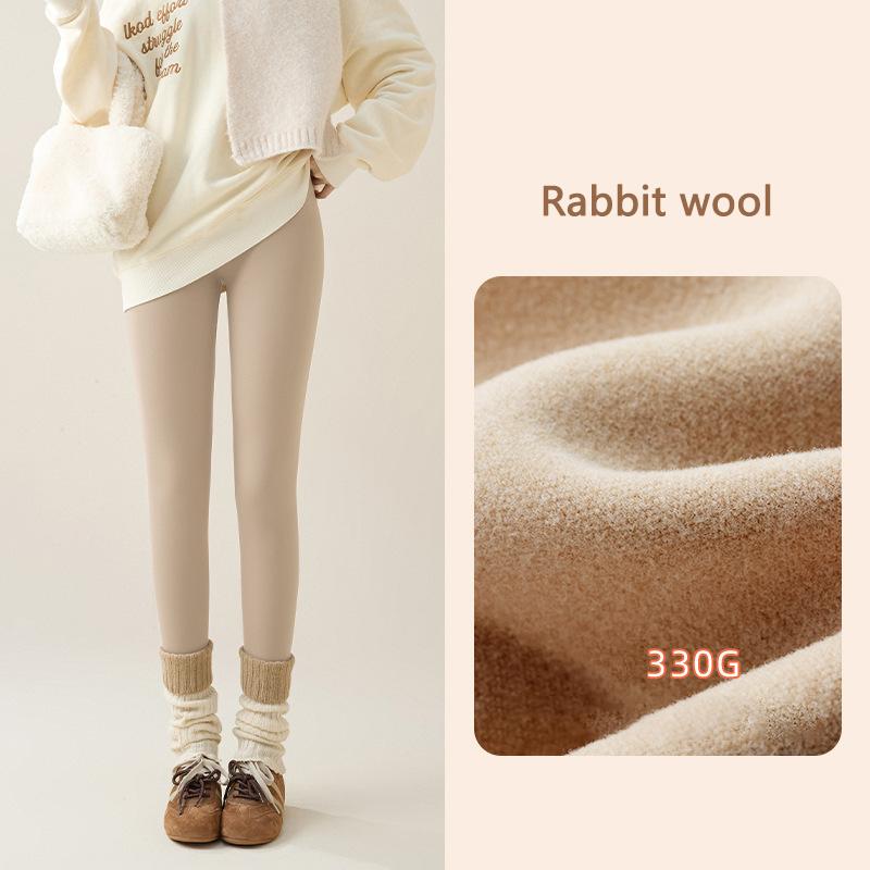 Autumn Winter Rabbit Fleece Sharkskin Leggings Women Casual Basic Thicken Warm Leggings Brown Fleece Lined Tights