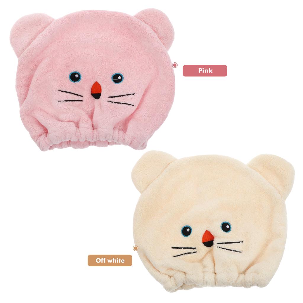 2pcs Dry Hair Cap Coral Fleece Absorbent Quick Drying Towel Wrap Head Bath Towels Pink Beige Kids Women Shower