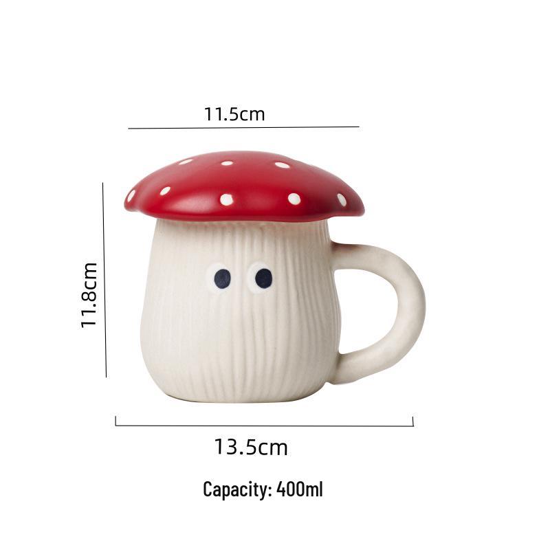 Affascinante Set di Stoviglie in Ceramica a Forma di Fungo Rosso: Tazza, Piatto da dessert, Ciotola da riso, Ciotola per noodles, Insalatiera e Cucchiaio