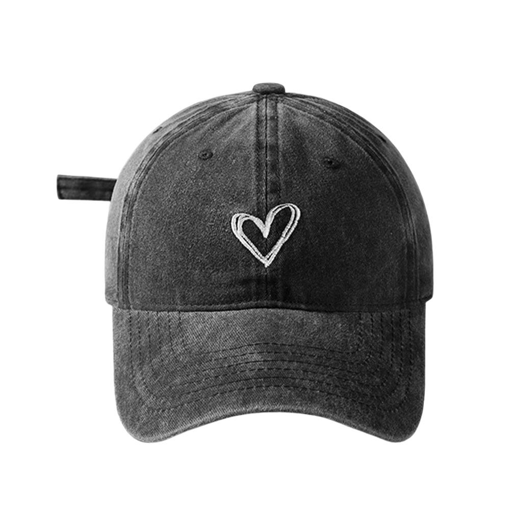 Versatile Peach Heart Embroidery Washed Old Spring And Summer Baseball Hat Women's Thin Couple Soft Top Cap Men's Tide