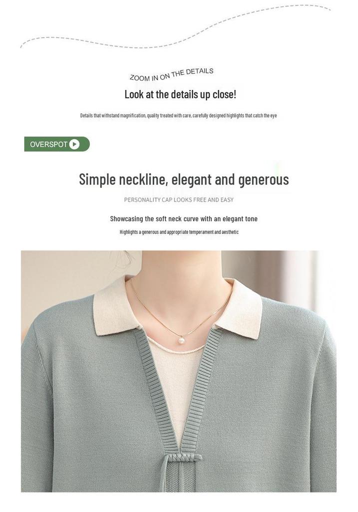 Elegant Spring-Autumn Faux Two-Piece Knit Top for Young, Middle-Aged, and Elderly Women