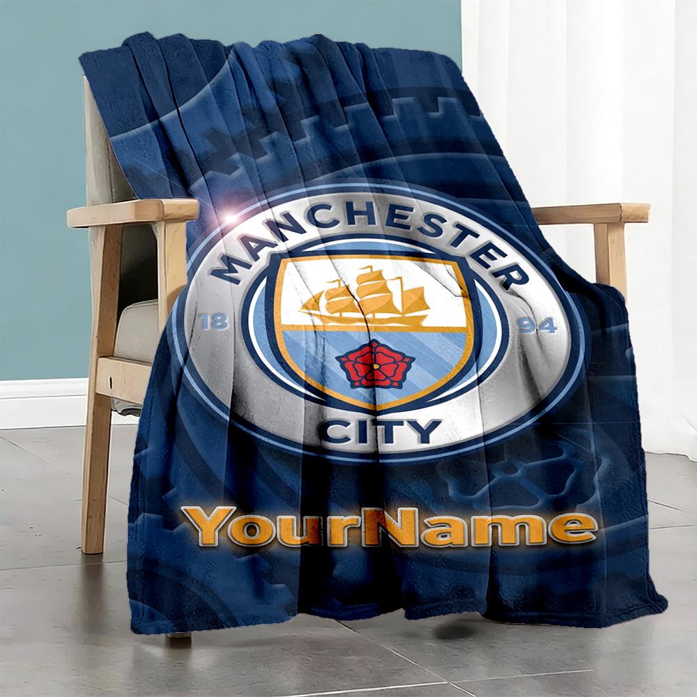 Manchester City Customize Text Blanket Gift Personalized Blanket Soft Warm Cozy Great for Living Room Couch Nap Bedding Ideal for All Seasons