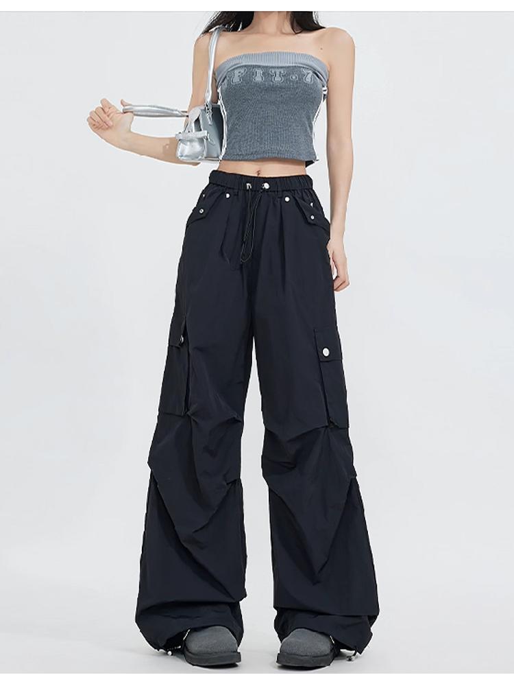 Autumn 2025 Women's High Waist Parachute Cargo Pants - Loose, Convertible, Wide Leg Windbreaker Design