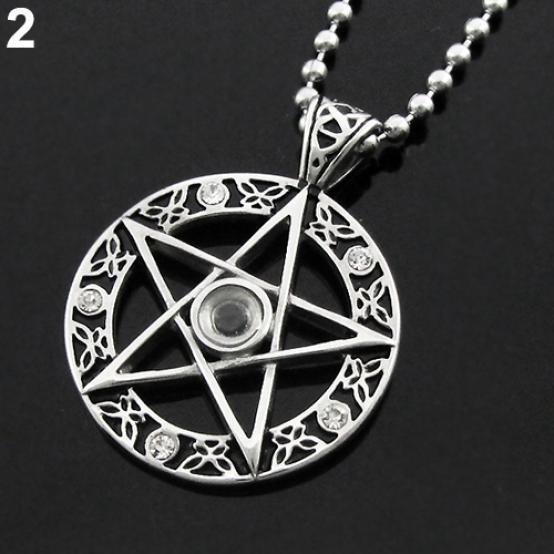 Unisex vintage ihålig Pentagram Pentagram Star Circle Zink Tenn Charm Halsband