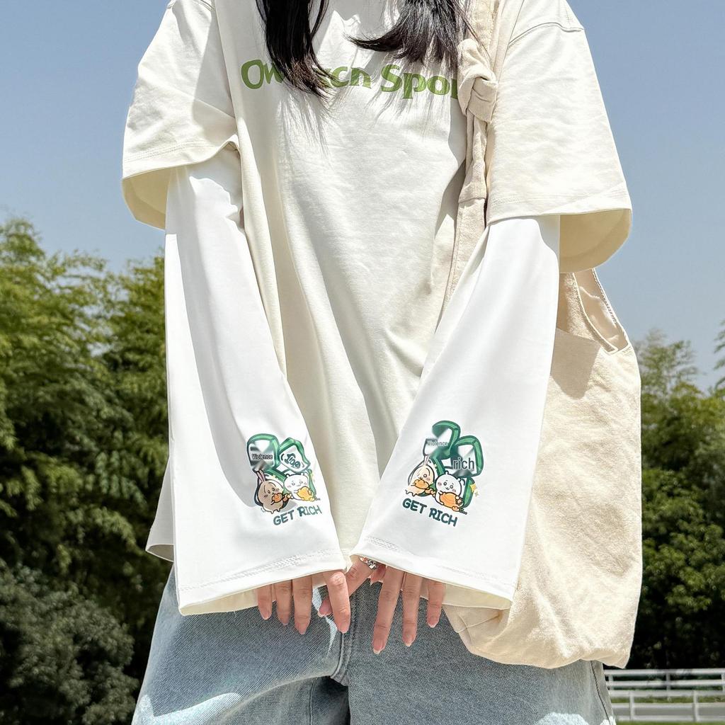 Women's Little Flower Anime Bell-Sleeve UV Protection Ice Sleeves for Summer - Loose Fit for Driving, Cycling & Outdoor Activities