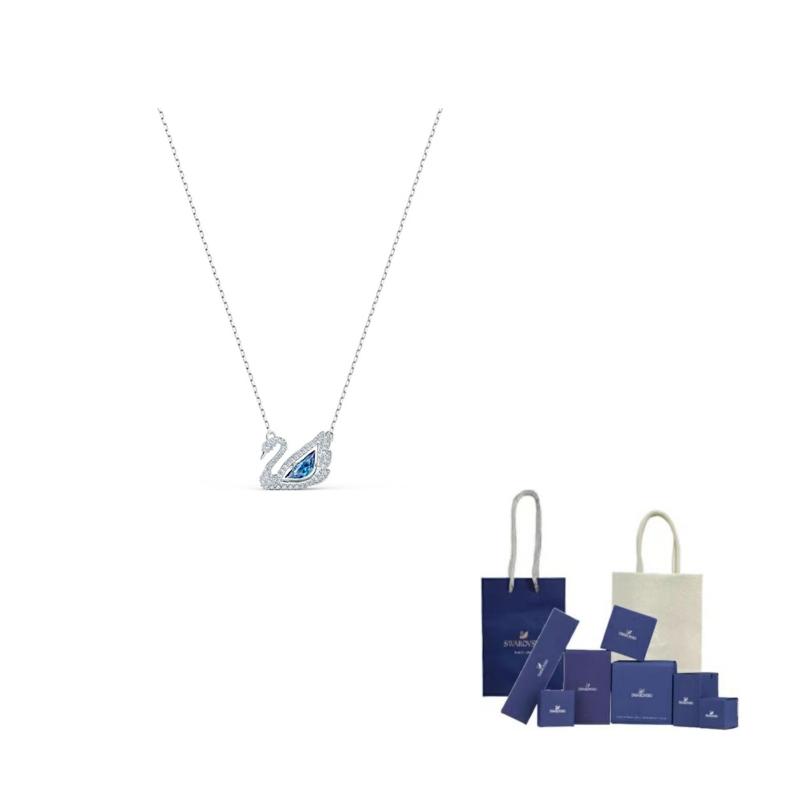 Swarovski Rhodinierte Faux-Kristallstein-Schwanenhalsketten Damen Blau