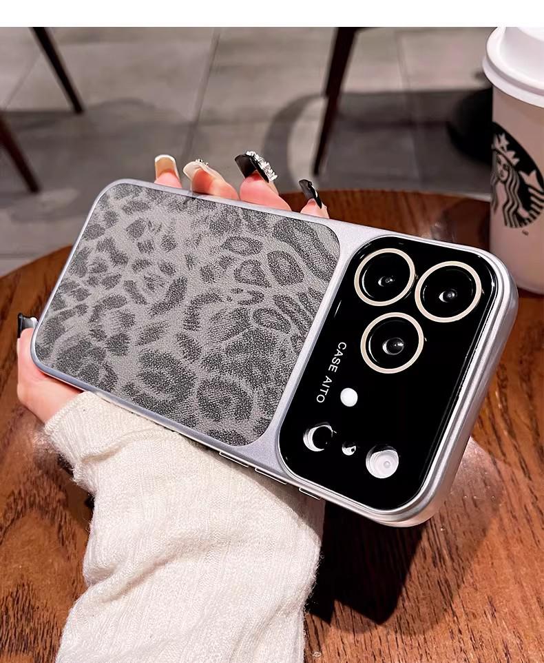 iPhone 17 Pro Max Leather Leopard Print Case with Large Window, Apple 16 Lens Protection, and Drop Protection Cover.