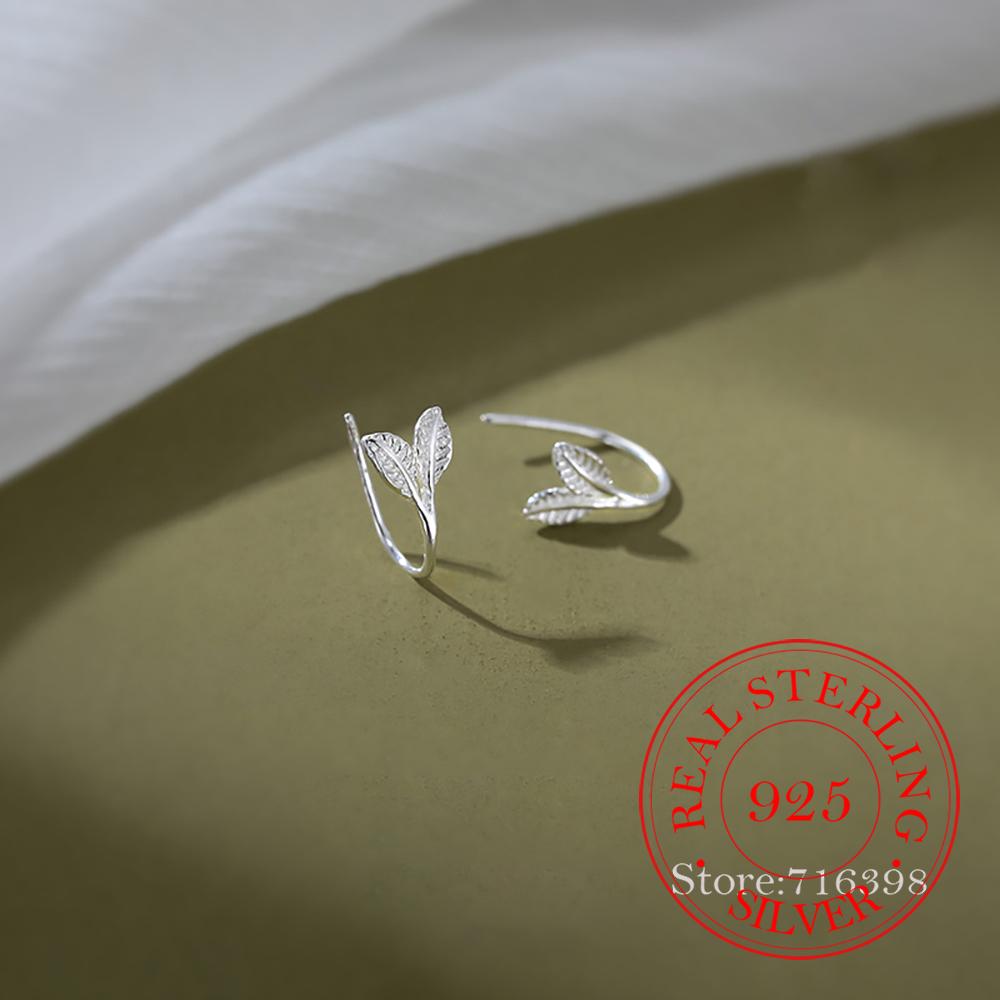 Original Solid Silver 925 Plant Leaf Stud Earrings for Women Girls Fashion Charm Piercing Jewelry Party Wedding Birthday Gift