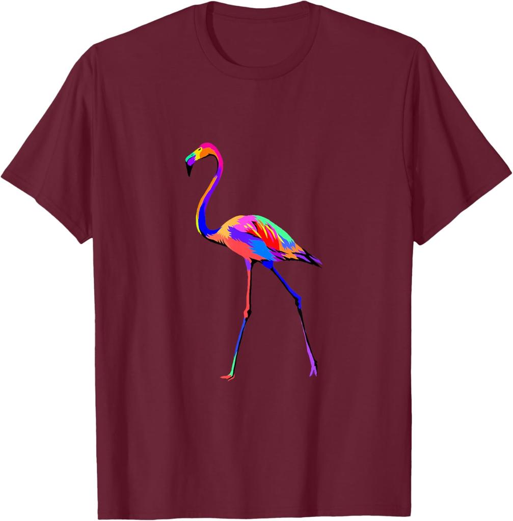 Colorful Pop Art Flamingo Graphic Tee Breathable Cotton Casual Short Sleeve T-Shirt