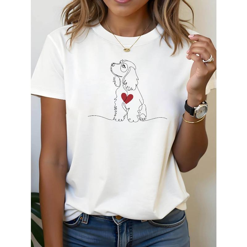 

Plus Size - Plus Size - Plus Size Women S T-Shirt Featuring a Graphic Print of a Puppy, Designed for Casual Wear in Spring And Summer 4XL
